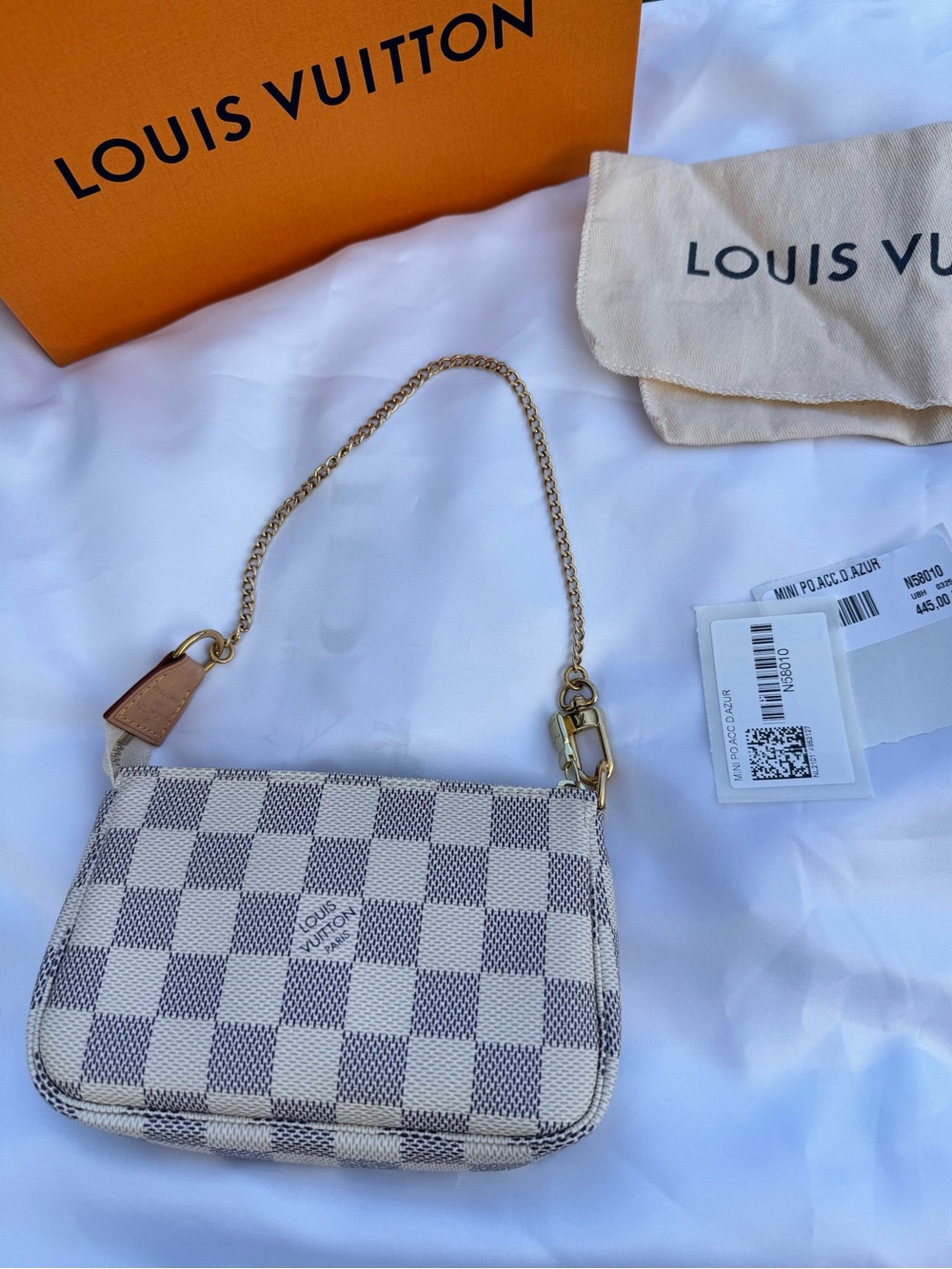 Louis Vuitton Mini Pochette Damier Azur White Beige